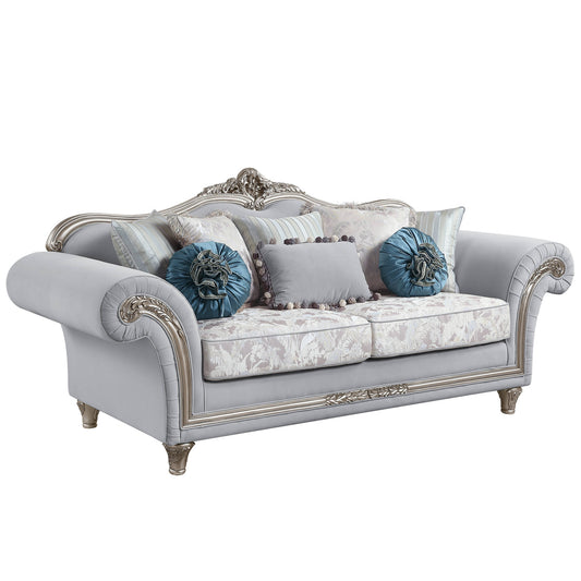 95" Light Gray Linen Sofa And Toss Pillows With Platinum Legs