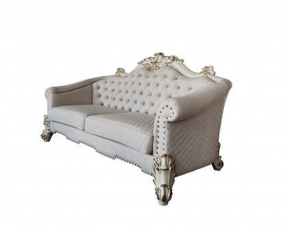 89" Ivory Velvet Sofa And Toss Pillows With Pearl Legs HomeRoots