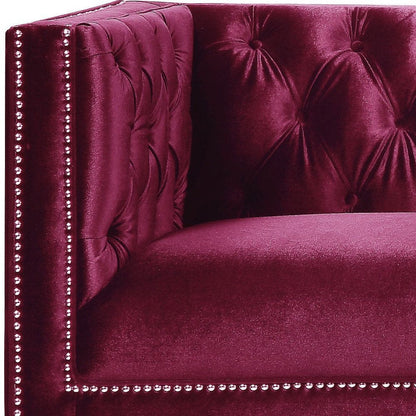 89" Burgundy Velvet Sofa And Toss Pillows With Black Legs HomeRoots