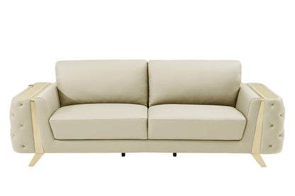 90" Beige Italian Leather Sofa With Gold Legs HomeRoots