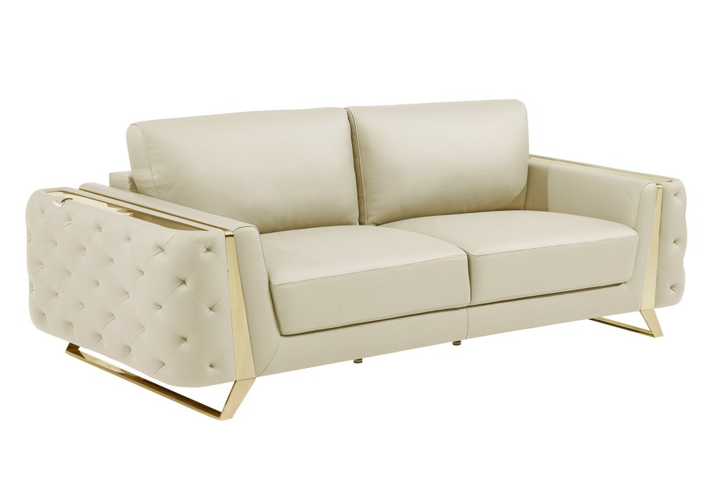 90" Beige Italian Leather Sofa With Gold Legs HomeRoots