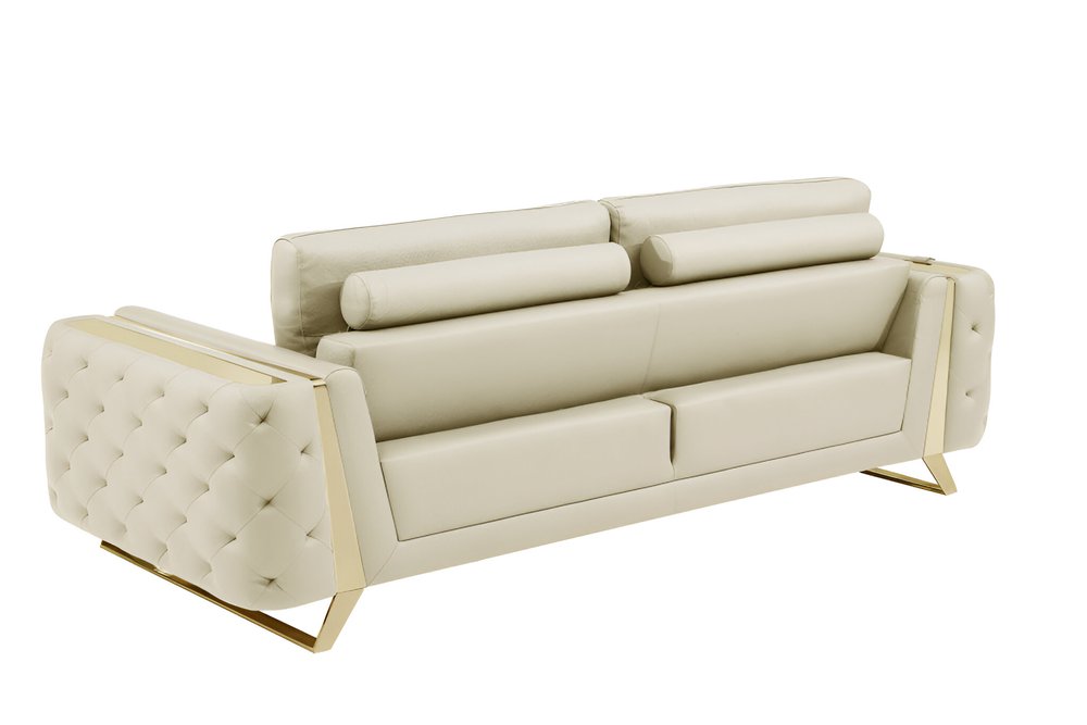 90" Beige Italian Leather Sofa With Gold Legs HomeRoots