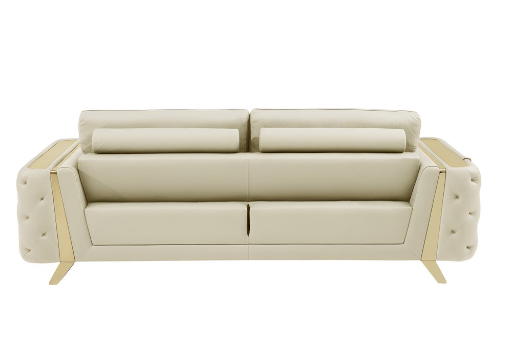 90" Beige Italian Leather Sofa With Gold Legs HomeRoots