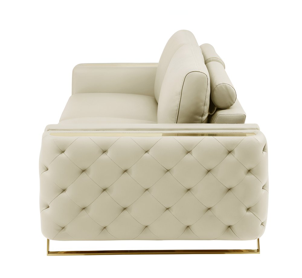 90" Beige Italian Leather Sofa With Gold Legs HomeRoots