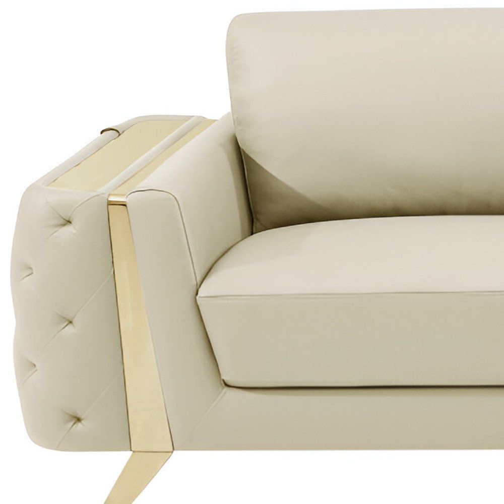 90" Beige Italian Leather Sofa With Gold Legs HomeRoots