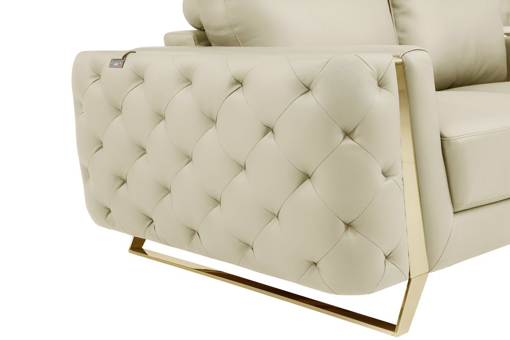 90" Beige Italian Leather Sofa With Gold Legs HomeRoots