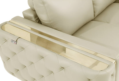 90" Beige Italian Leather Sofa With Gold Legs HomeRoots