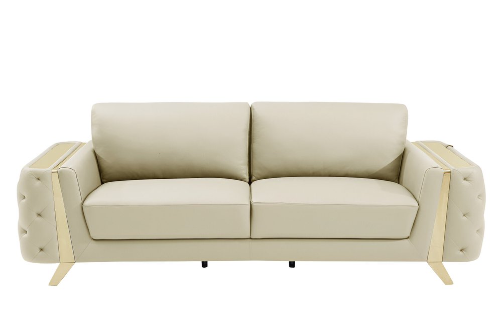 90" Beige Italian Leather Sofa With Gold Legs HomeRoots