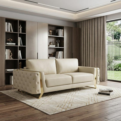 90" Beige Italian Leather Sofa With Gold Legs HomeRoots