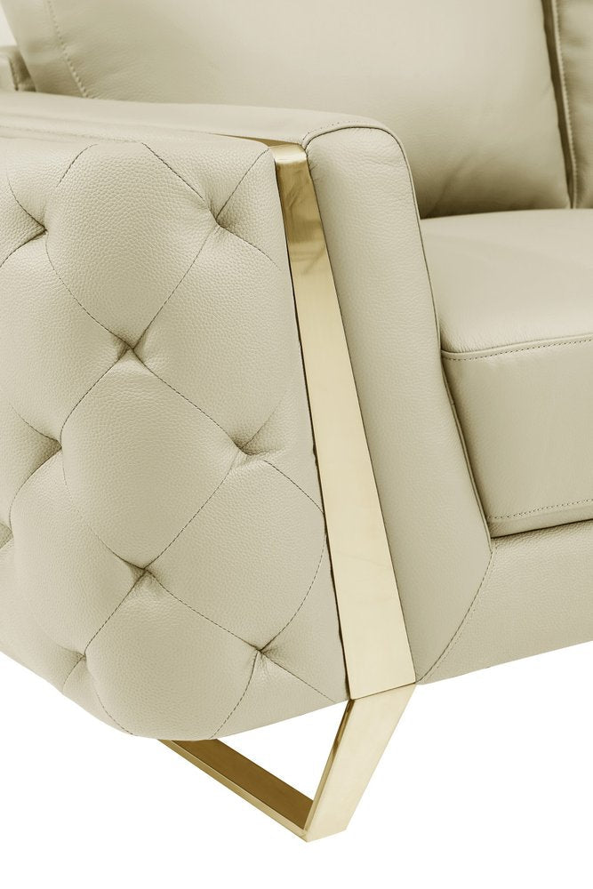 90" Beige Italian Leather Sofa With Gold Legs HomeRoots