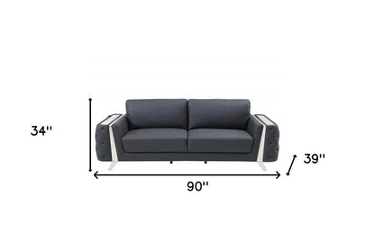 90" Gray Italian Leather Sofa With Silver Legs HomeRoots