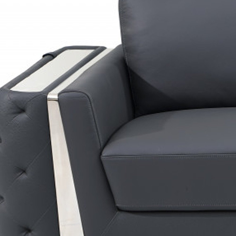 90" Gray Italian Leather Sofa With Silver Legs HomeRoots