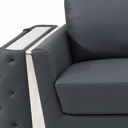 90" Gray Italian Leather Sofa With Silver Legs HomeRoots
