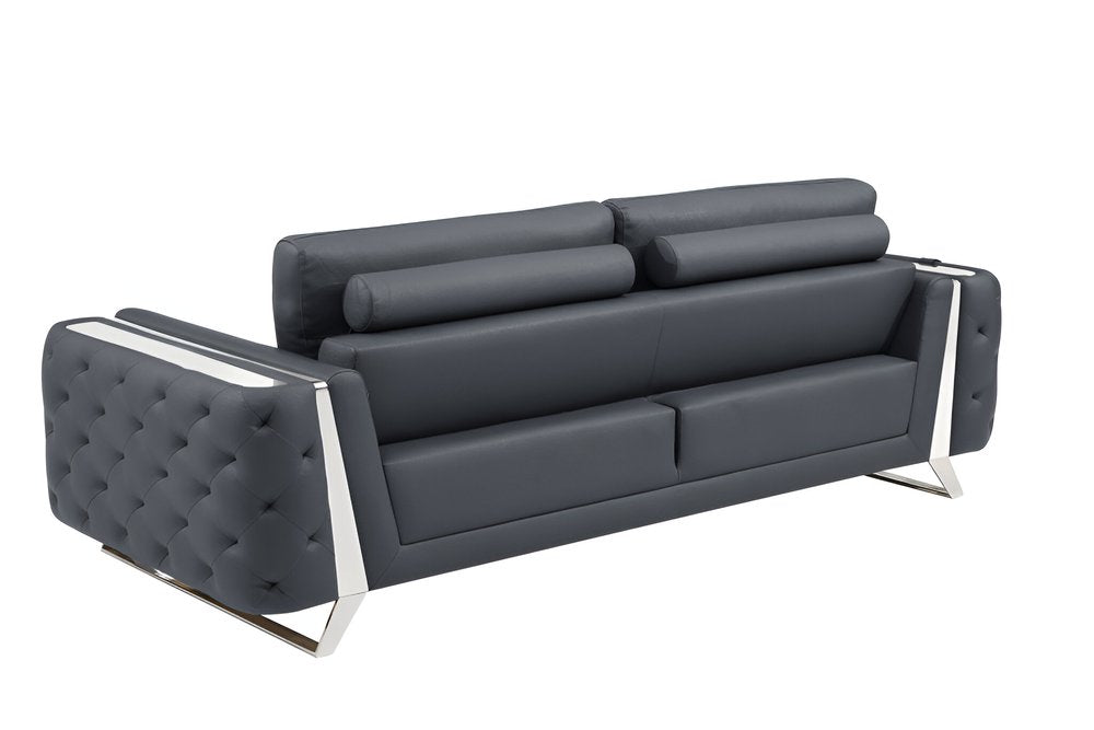 90" Gray Italian Leather Sofa With Silver Legs HomeRoots