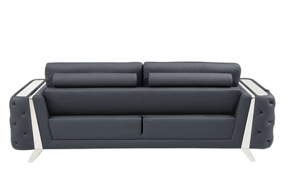 90" Gray Italian Leather Sofa With Silver Legs HomeRoots