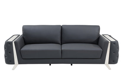 90" Gray Italian Leather Sofa With Silver Legs HomeRoots