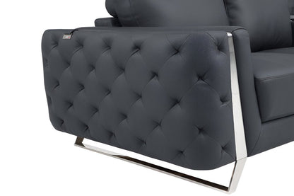 90" Gray Italian Leather Sofa With Silver Legs HomeRoots