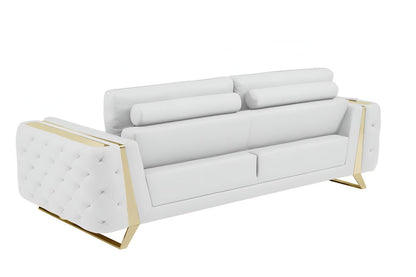 90" White Italian Leather Sofa With Gold Legs HomeRoots