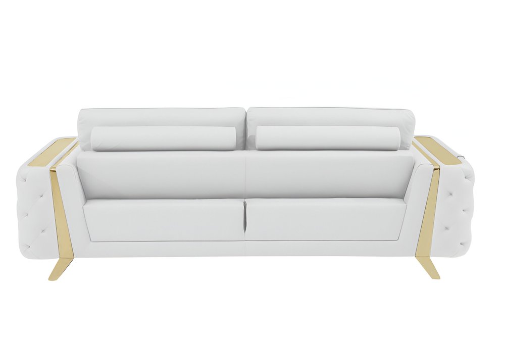 90" White Italian Leather Sofa With Gold Legs HomeRoots