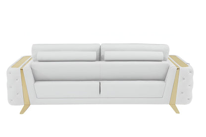 90" White Italian Leather Sofa With Gold Legs HomeRoots
