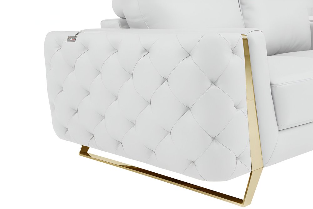 90" White Italian Leather Sofa With Gold Legs HomeRoots
