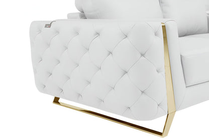 90" White Italian Leather Sofa With Gold Legs HomeRoots