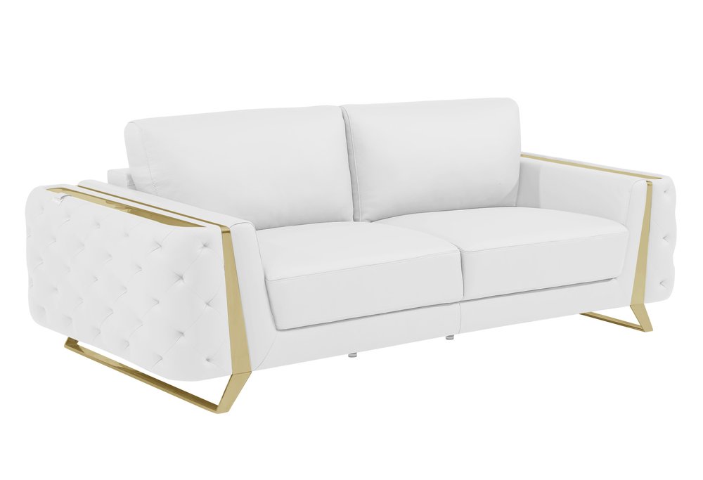90" White Italian Leather Sofa With Gold Legs HomeRoots