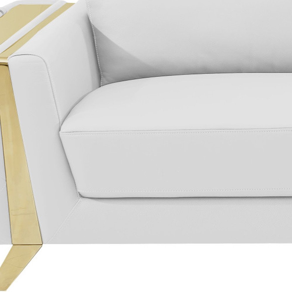 90" White Italian Leather Sofa With Gold Legs HomeRoots