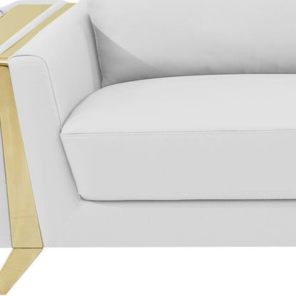 90" White Italian Leather Sofa With Gold Legs HomeRoots