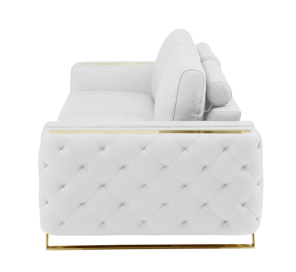 90" White Italian Leather Sofa With Gold Legs HomeRoots