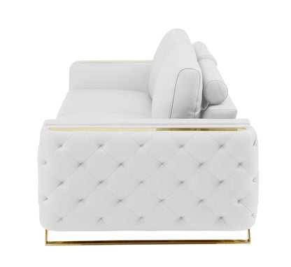 90" White Italian Leather Sofa With Gold Legs HomeRoots