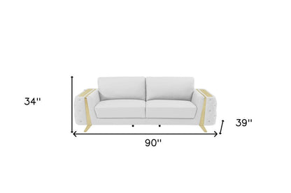 90" White Italian Leather Sofa With Gold Legs HomeRoots