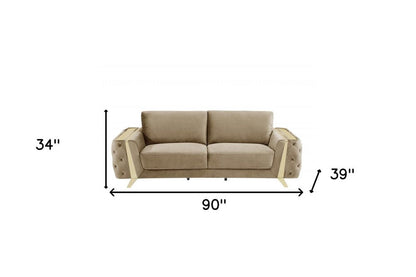 90" Beige Velvet Sofa With Gold Legs HomeRoots