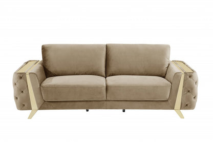 90" Beige Velvet Sofa With Gold Legs HomeRoots