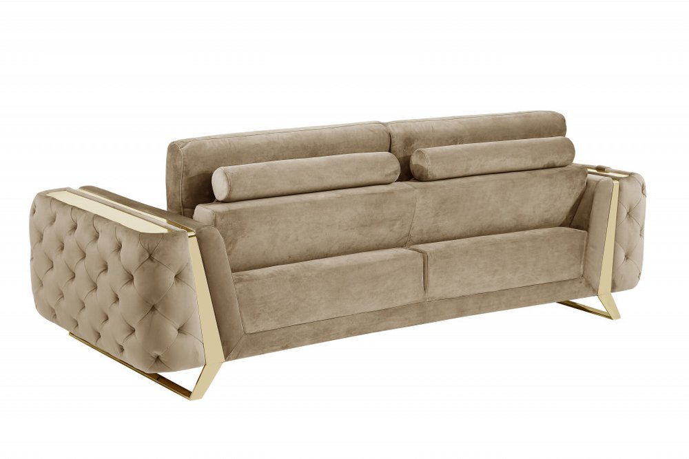 90" Beige Velvet Sofa With Gold Legs HomeRoots