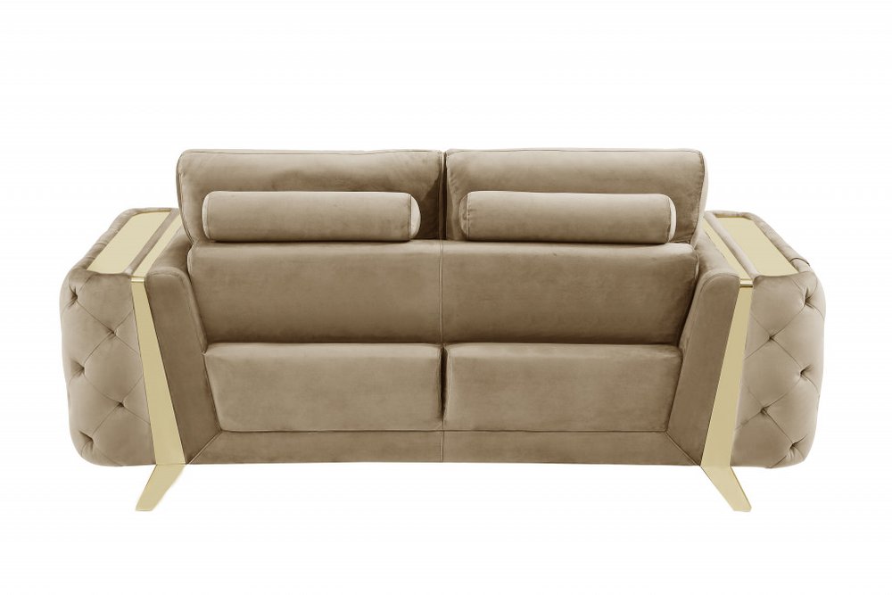 90" Beige Velvet Sofa With Gold Legs HomeRoots