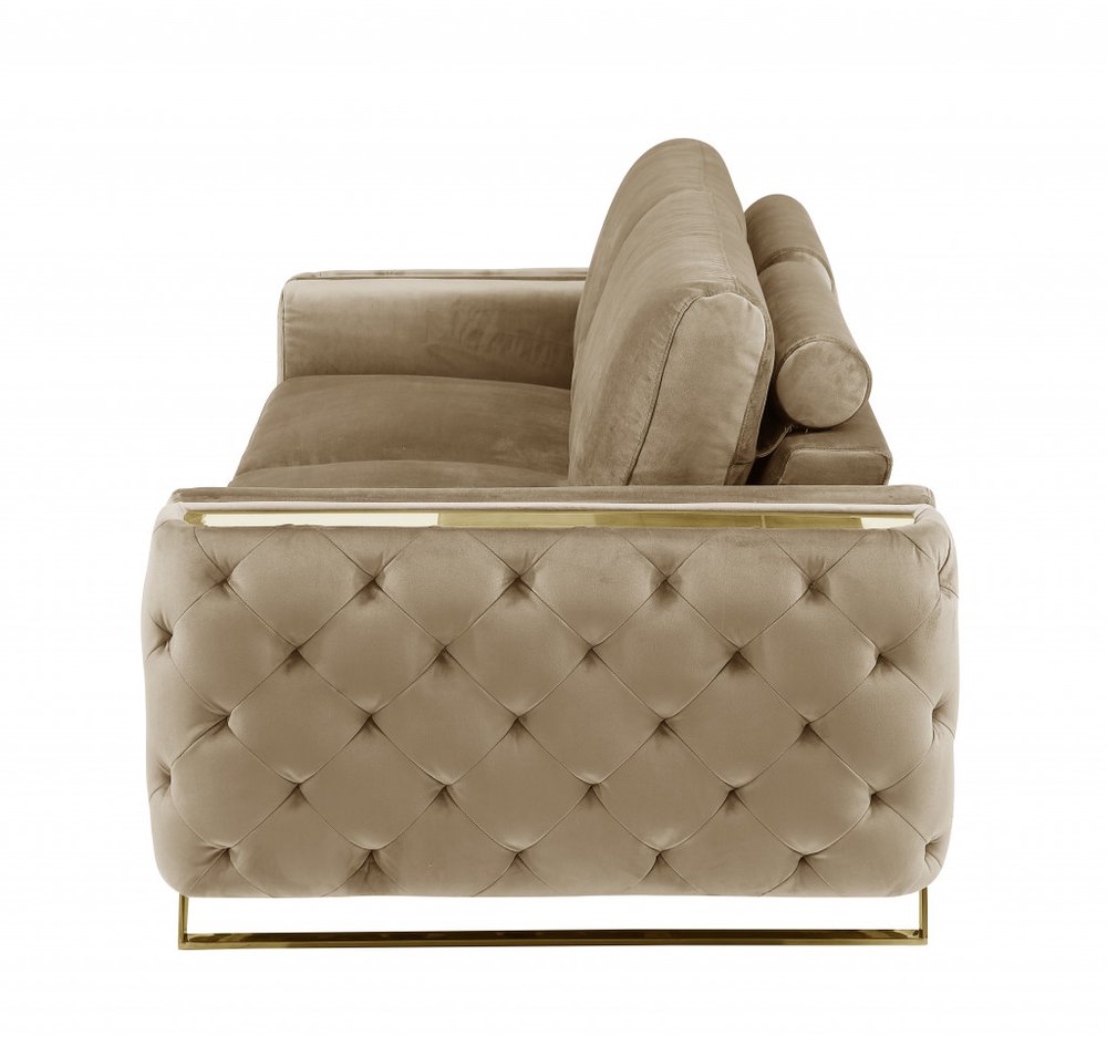 90" Beige Velvet Sofa With Gold Legs HomeRoots