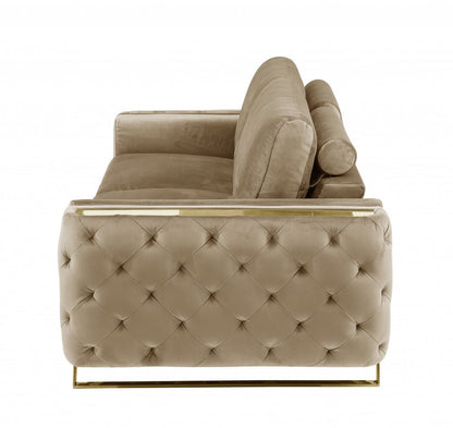 90" Beige Velvet Sofa With Gold Legs HomeRoots