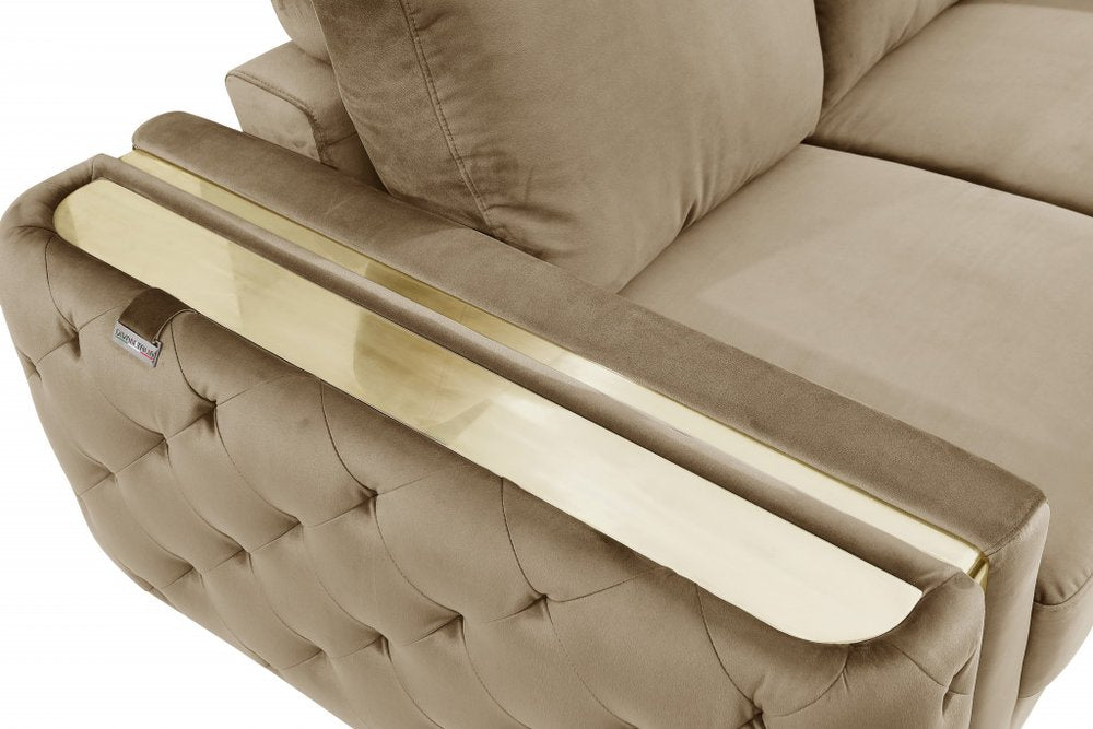 90" Beige Velvet Sofa With Gold Legs HomeRoots