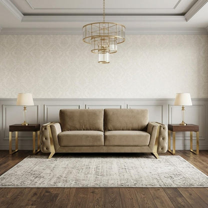 90" Beige Velvet Sofa With Gold Legs HomeRoots