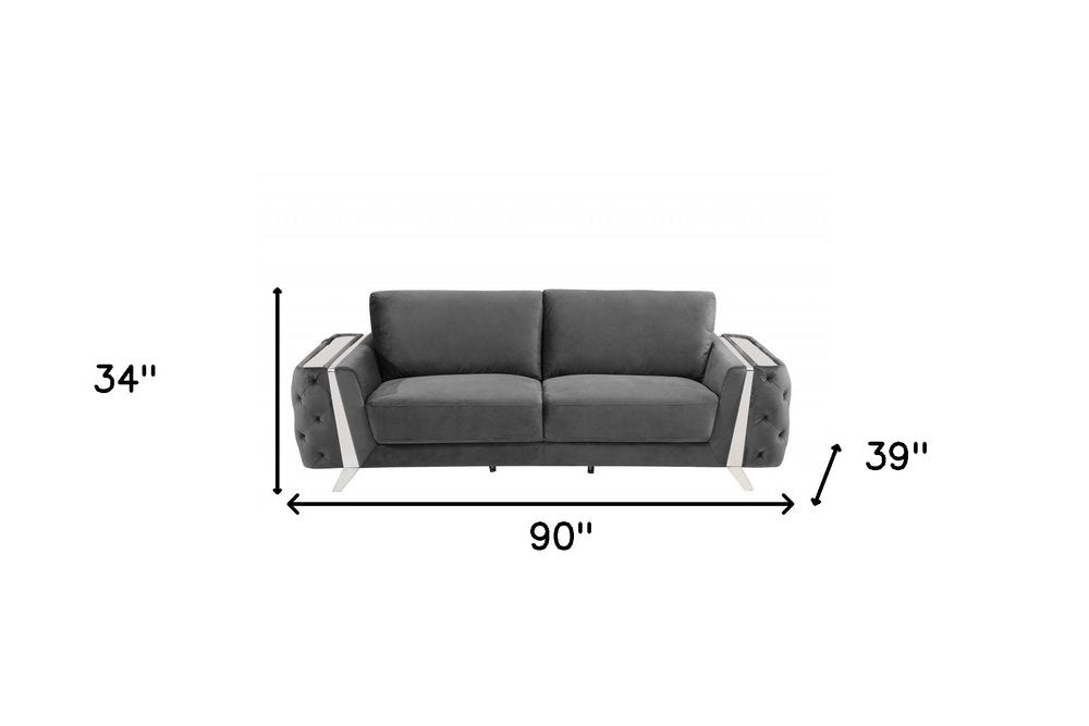 90" Gray Velvet Sofa With Silver Legs HomeRoots
