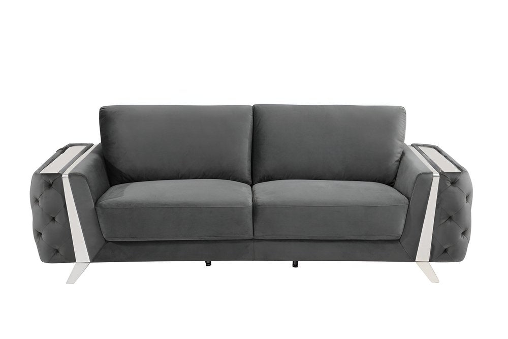 90" Gray Velvet Sofa With Silver Legs HomeRoots