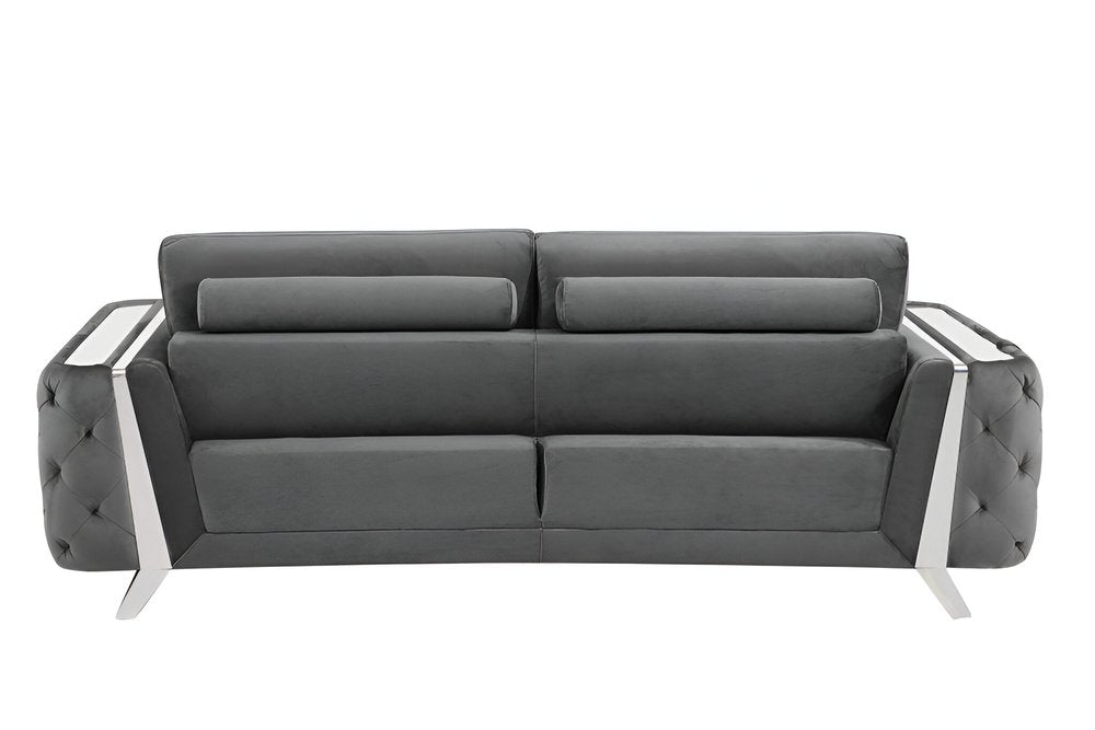 90" Gray Velvet Sofa With Silver Legs HomeRoots
