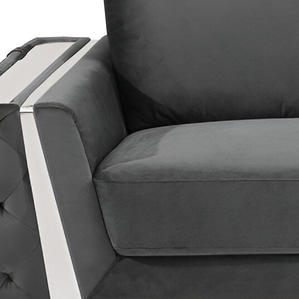 90" Gray Velvet Sofa With Silver Legs HomeRoots