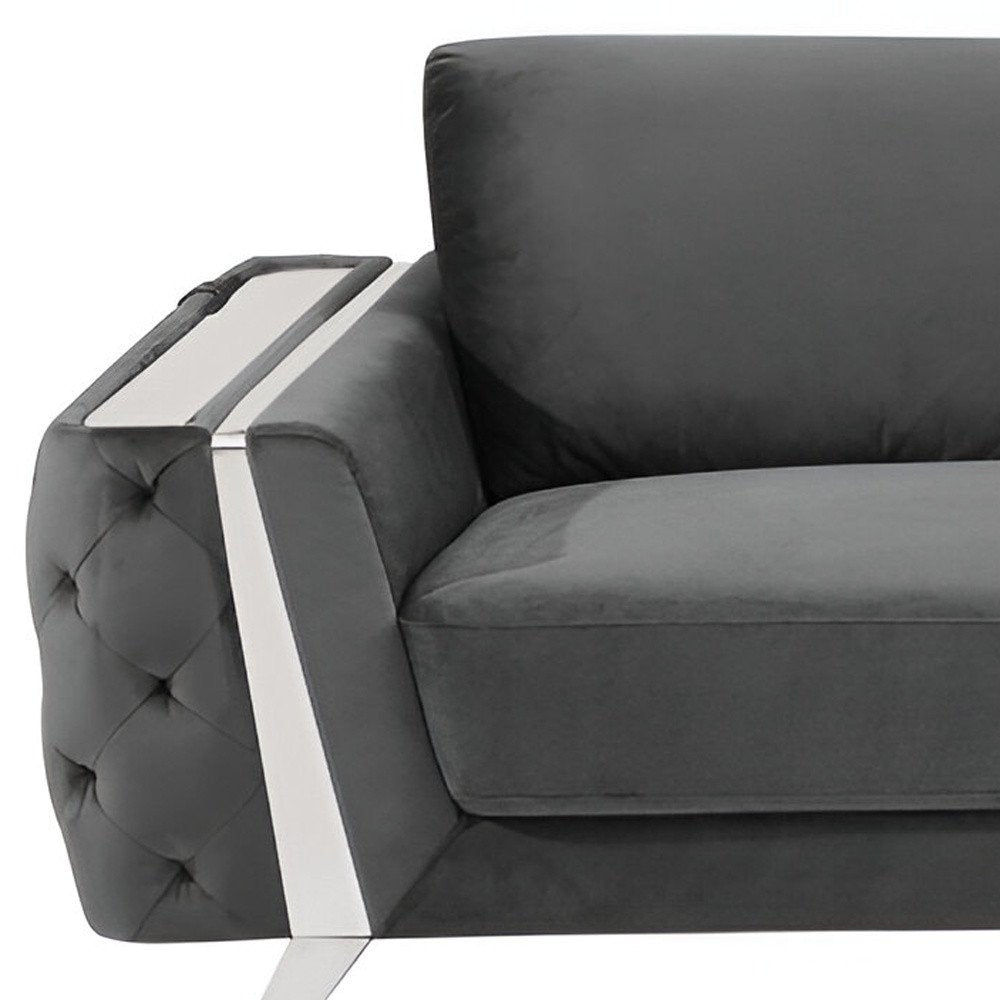 90" Gray Velvet Sofa With Silver Legs HomeRoots