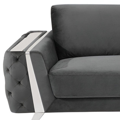 90" Gray Velvet Sofa With Silver Legs HomeRoots