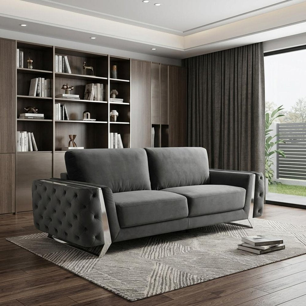 90" Gray Velvet Sofa With Silver Legs HomeRoots