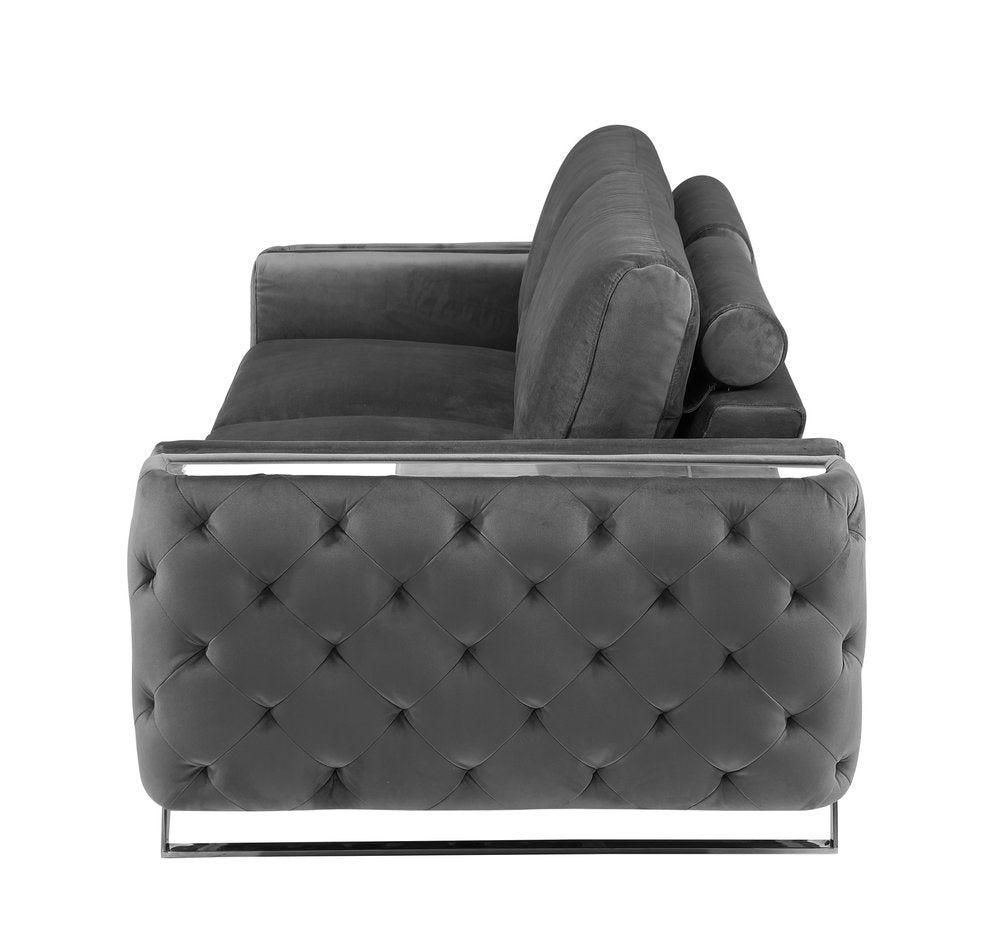 90" Gray Velvet Sofa With Silver Legs HomeRoots