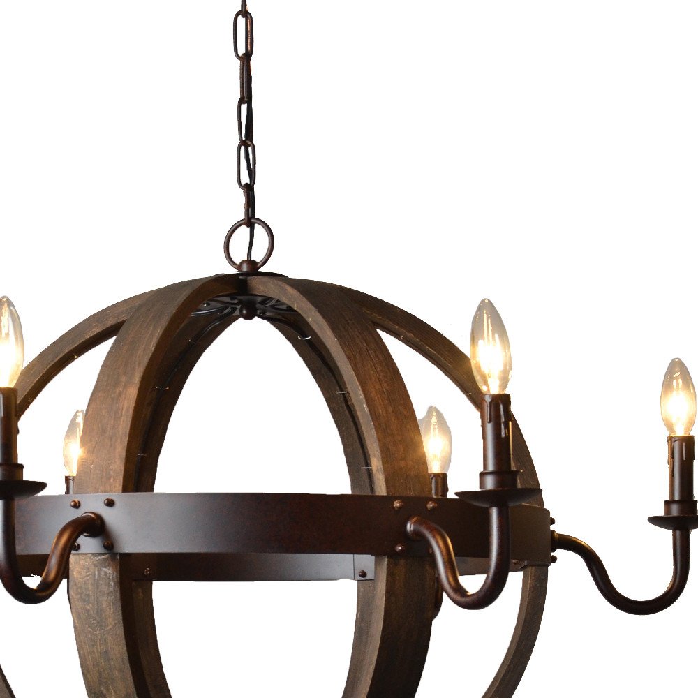 Brown Unique Statement Six Light Metal Chandelier — view 3