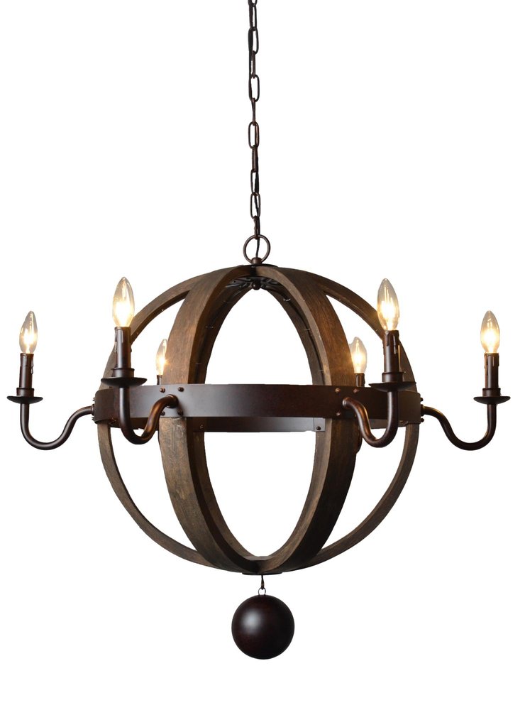 Brown Unique Statement Six Light Metal Chandelier — view 2